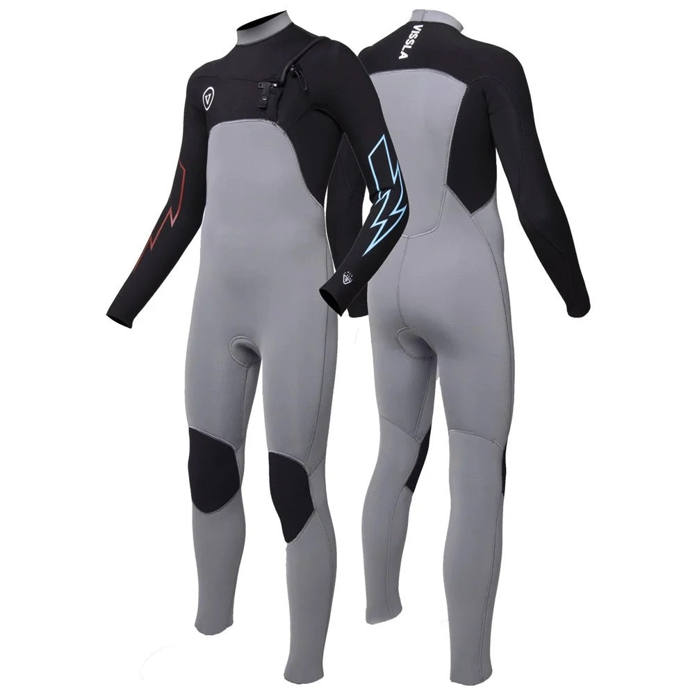 Vissla Neopreno Boys 7 Seas Bolt 4/3 Chest Zip Full Suit - GRY